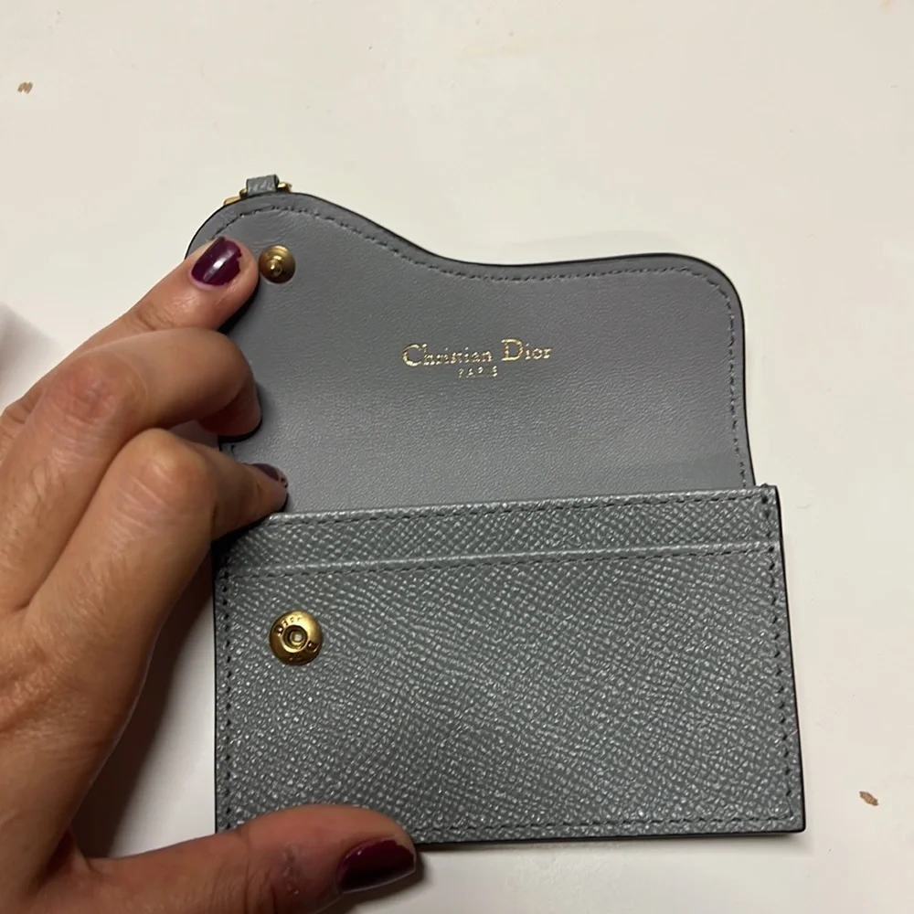 COPY - Dior saddle flap card holder in blue gray